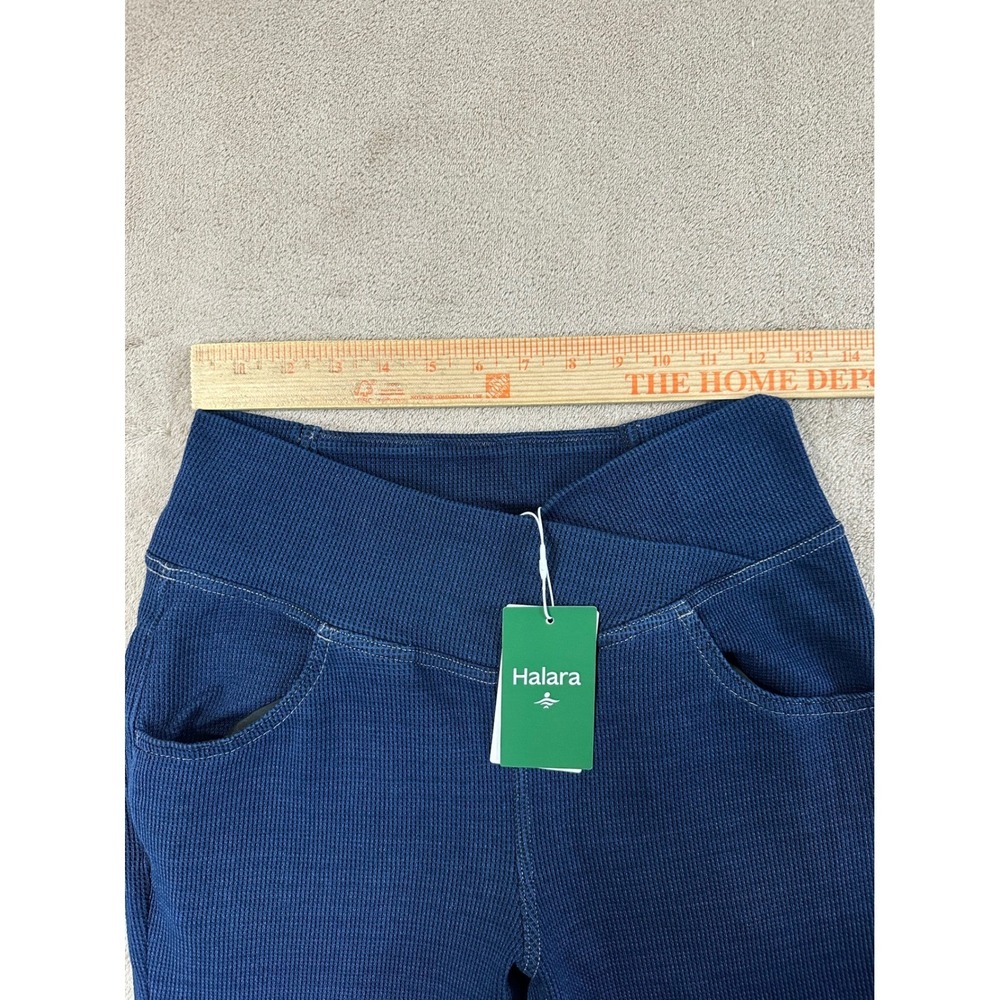 Halara Crossover Waist Waffle Knit Flare Pants Women M Reg Navy Blue Stretch NEW - Picture 11 of 14